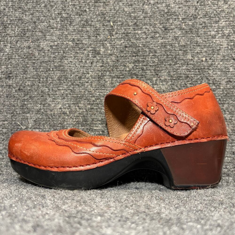 Dansko Harlow Red Leather Mary Jane Clog Shoes Floral Strap Womens 7.5 Comfort